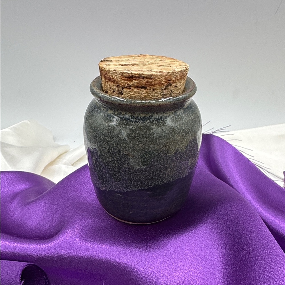 Brinier Pottery Small Jar/Pot with Cork Lid.  Signed.